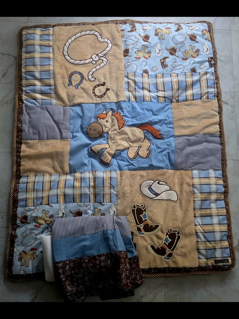 Trend Lab Cowboy Baby Patchwork Quilt - Blue & Tan